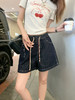 【129元任选2件】现货！复古高腰靛蓝色系带牛仔短裤 商品缩略图7