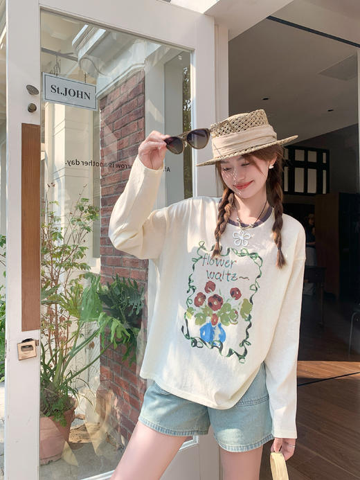 <曾小咸推荐>现货秒杀！最后一波 ！抢到赚到！杏色花朵印花撞色圆领长袖 日常129.99 立减70 秒杀59.99！ 商品图6