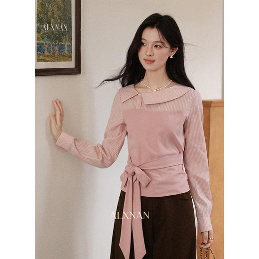 【6折秒杀】鹿向南「浪漫时区」长袖粉色衬衫女秋季新款法式假两件设计感上衣L57636 商品图0