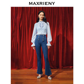 MAXRIENYMAXRIENY复古宫廷感植绒波点衬衫修身上衣(货号:MC88TP765)