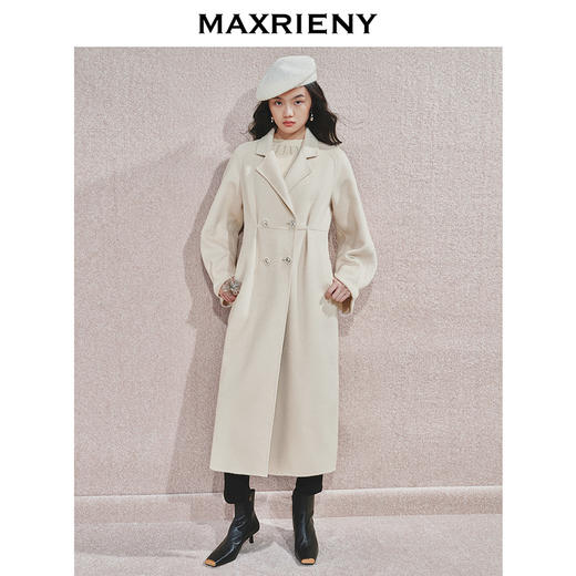 MAXRIENY极简绵羊毛大衣收腰藏肉24冬新款女装廓形毛呢过膝中长款(货号:MS85CT506) 商品图2
