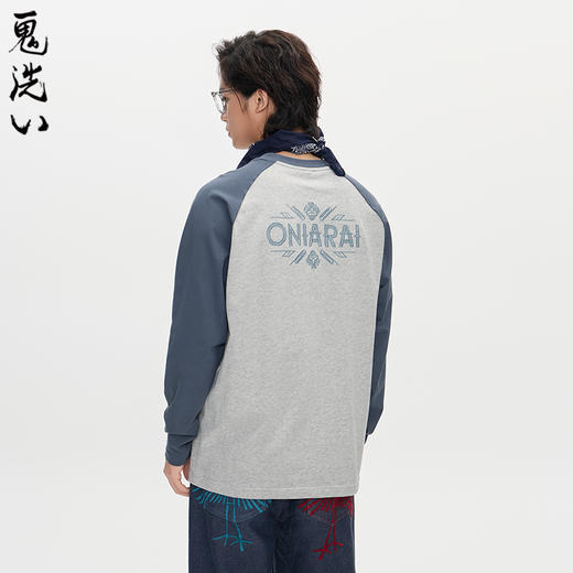 ONIARAI/鬼洗黑标Logo绣花拼布牛角袖长袖常规T恤 A240014 商品图2