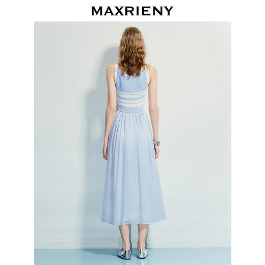 MAXRIENY海岛度假风25夏款条纹吊带连衣裙收腰提花伞摆针织长裙(货号:MF86DR016) 商品图3