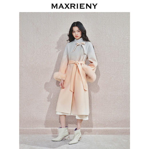 MAXRIENY高级气质感毛呢外套丁达尔渐变24冬新款中长款绵羊毛大衣(货号:MS85CT769) 商品图1