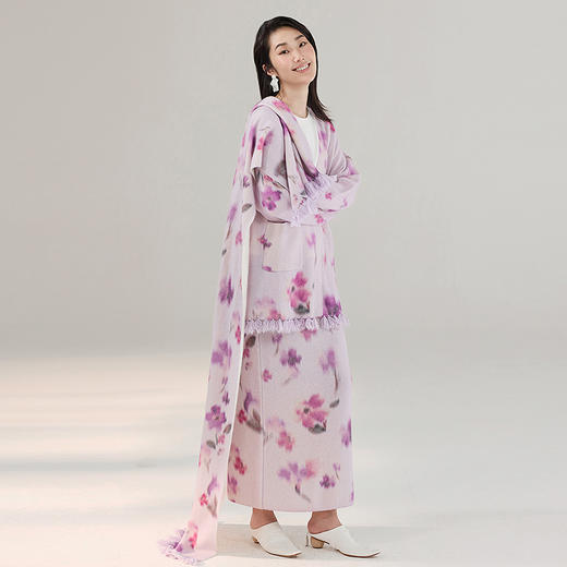 【林栖设计小店】木槿紫听风系列印花毛织外套羊驼毛流苏宽松显瘦2025秋冬新款开衫毛衣女1954078 商品图6
