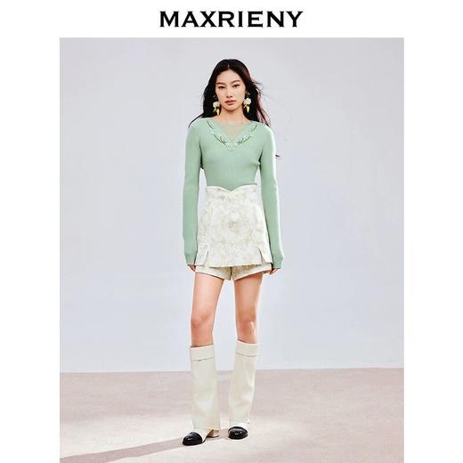 MAXRIENY精致优雅感套头针织毛衫浅春系穿搭V领绣花上衣修身显瘦(货号:MS85SW780) 商品图0