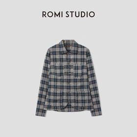 ROMI STUDIO”美式复古”亚麻混纺色织做旧洗水开襟衬衫 RWCASY4598