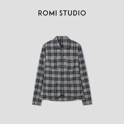 ROMI STUDIO”美式复古”亚麻混纺色织做旧洗水开襟衬衫 RWCASY4598 商品图0