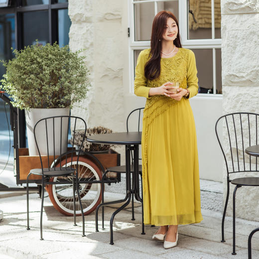 【林栖设计小店】【现货】真丝立体绣花连衣裙收腰紫色优雅长袖2025秋冬新款长裙女T1954114 商品图4