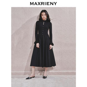 MAXRIENY【商场同款】精致优雅连衣裙24冬款法式复古赫本风小黑裙(货号:MS85DR764)