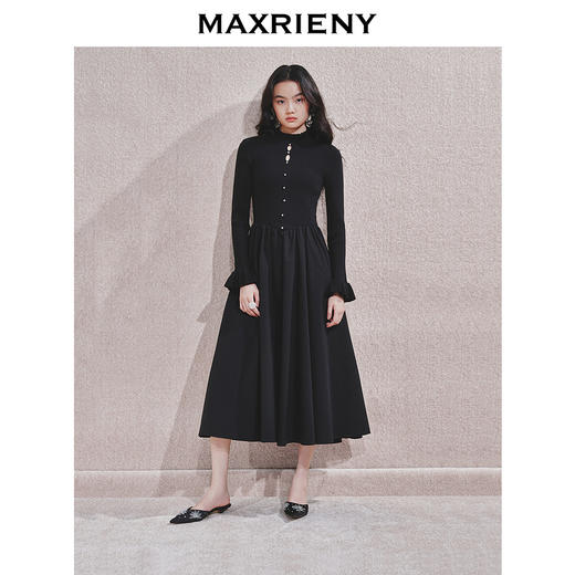 MAXRIENY【商场同款】精致优雅连衣裙24冬款法式复古赫本风小黑裙(货号:MS85DR764) 商品图0