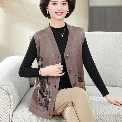W106-9182-60-108春秋马甲中老年人女妈妈背心衣服太太春装马夹薄款加大码 商品图1