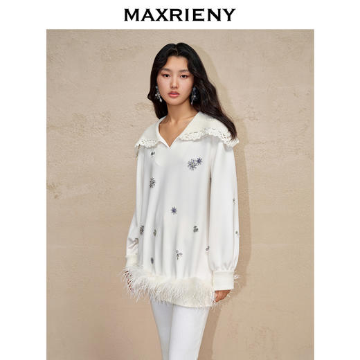 MAXRIENY复古休闲感雪花钉钻卫衣女秋冬宽松上衣(货号:MC88TP760) 商品图1