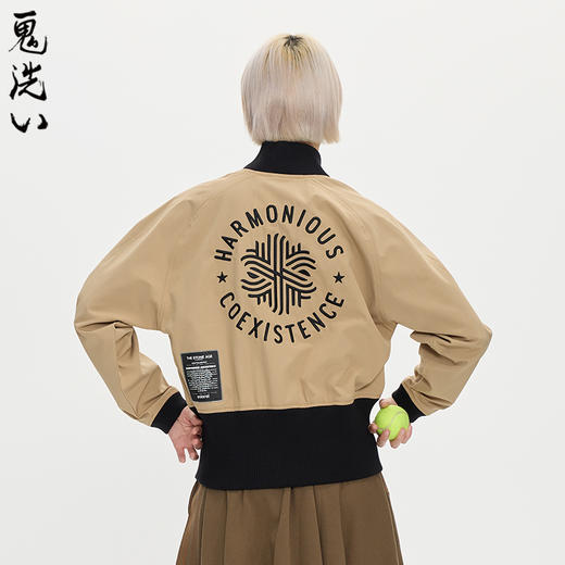 ONIARAI/鬼洗25秋季黑标和谐共处标语图腾高腰棒球外套女 A340015 商品图1