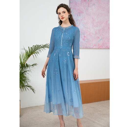 司歌綉花长袖连衣裙收腰春秋A901260X 商品图1