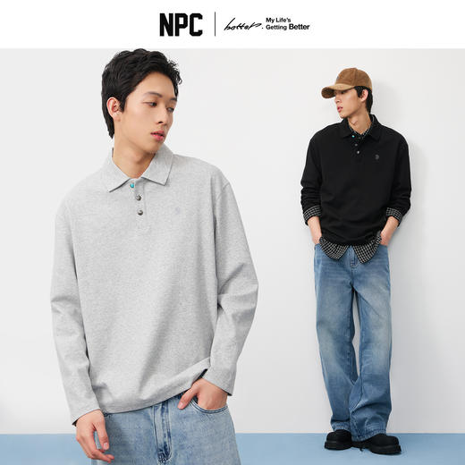 NPC潮牌仿【绿松石】纽扣腰果花刺绣长袖polo衫男空气层秋NP57TL44 商品图0