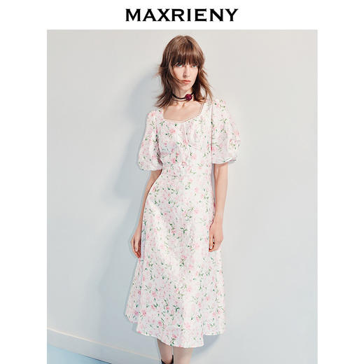 MAXRIENY2025夏连衣裙新款碎花公主连衣裙中长裙泡泡袖显白裙子(货号:MF86DR256) 商品图2