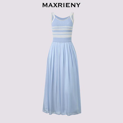 MAXRIENY海岛度假风25夏款条纹吊带连衣裙收腰提花伞摆针织长裙(货号:MF86DR016) 商品图4