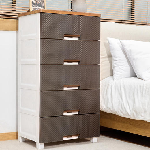 天马（TENMA）宜得利家居 日本进口收纳柜木制天板仿藤编网面抽屉柜塑料五斗柜 商品图2