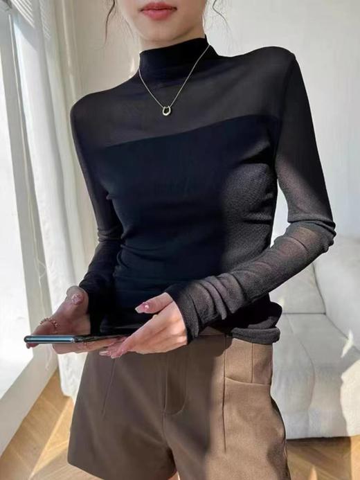 伯妮斯茵 | 轻熟气质风 | 半高领网纱打底衫 | 微透拼接设计 | 修身显瘦版型 | 通勤叠穿|SZ3T55 商品图1