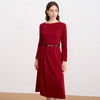 EITIE爱特爱气质圆领通勤不对称优雅红色呢子连衣裙2025秋冬新款D2507911 商品缩略图3