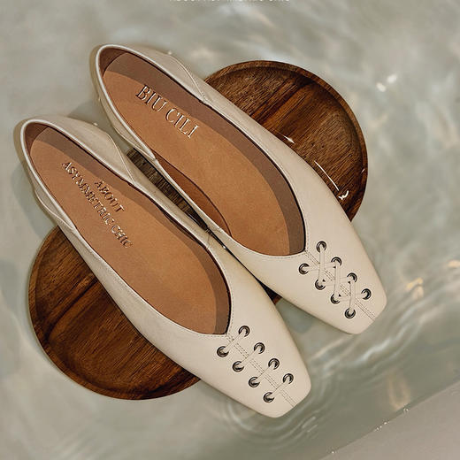 BIUCILI  原创设计优雅方头基础黑白色平底单鞋 商品图0