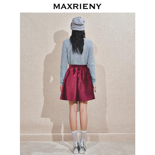 MAXRIENY2025秋冬新款精致优雅修身高腰安哥拉红A字丝绒半身短裙(货号:MS85SK768) 商品图3