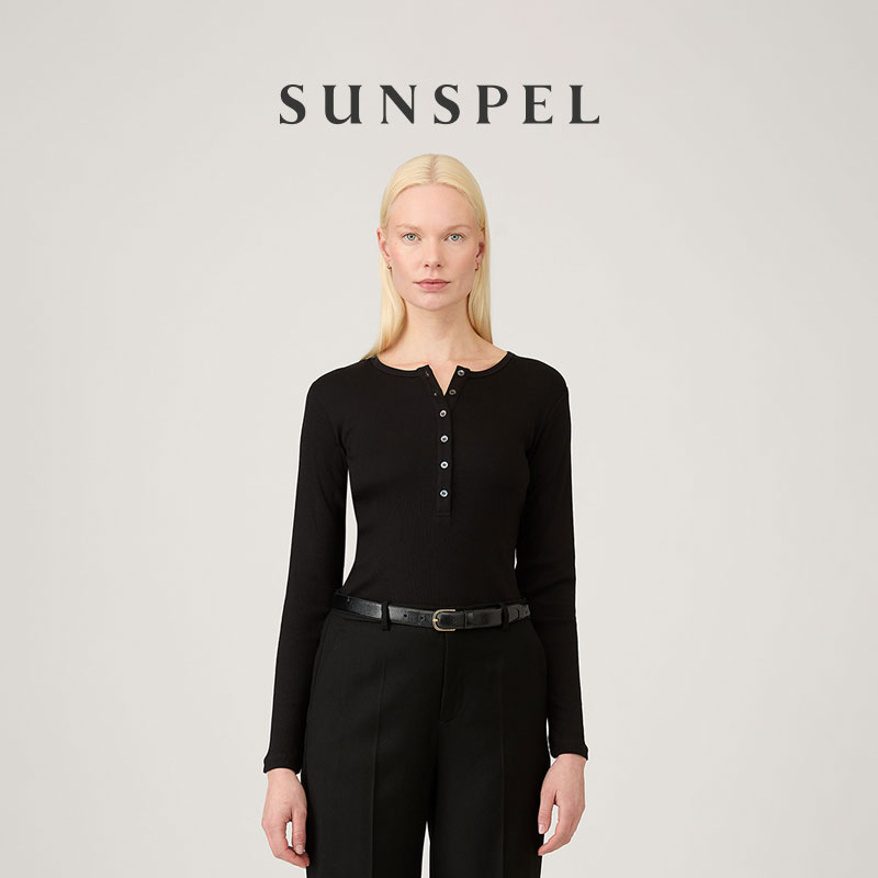 【秋冬新品】SUNSPEL女士秋冬罗纹Supima棉亨利领长袖T恤