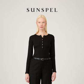【秋冬新品】SUNSPEL女士秋冬罗纹Supima棉亨利领长袖T恤