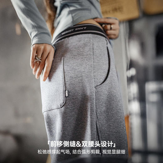 马登花灰撞色双腰头假两件抽绳直筒香蕉镰弯刀休闲运动卫裤女士秋 商品图3