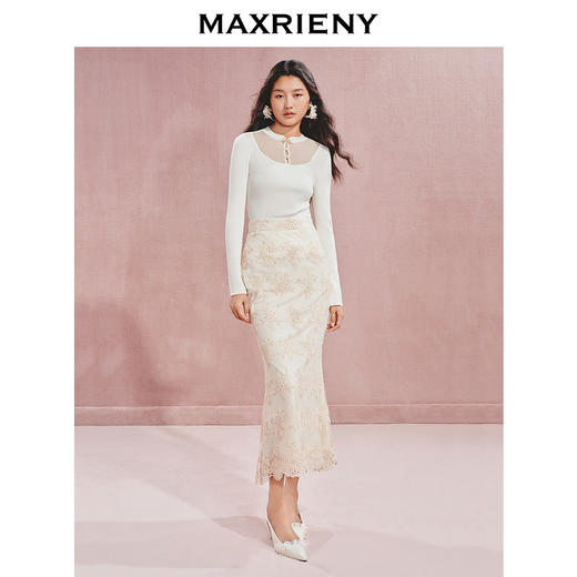 【宫廷巴洛克-商场同款】MAXRIENY复古浪漫感丝绒刺绣鱼尾半裙(货号:MC85SK504) 商品图1