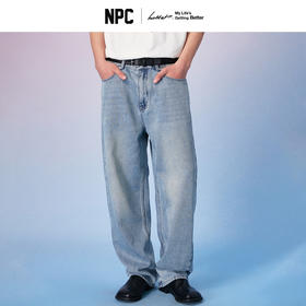 NPC潮牌重磅水洗猫须锥形牛仔裤男复古定制皮标秋季新款NP57DT11