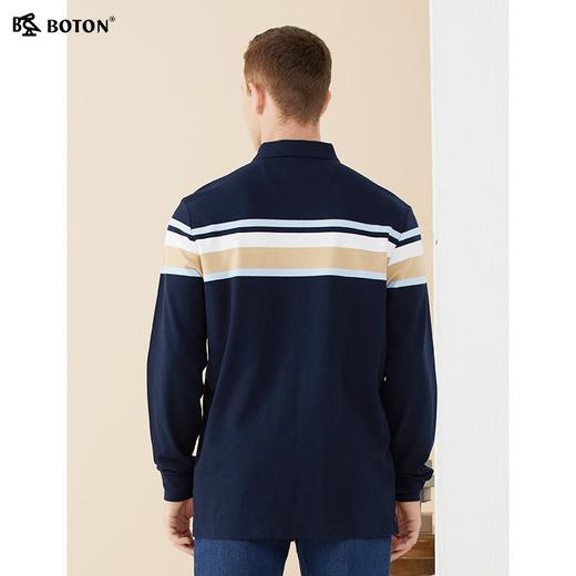 波顿男士秋季翻领宝蓝杏色条纹POLO领长袖T恤MT922322 商品图4
