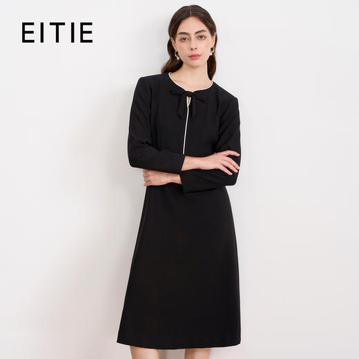 ITIE爱特爱气质蝴蝶结撞色线条气质通勤显瘦连衣裙2025秋冬新款D2507919 商品图0