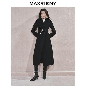 MAXRIENY优雅复古感大女24冬新款双面呢绵羊毛外套中长款收腰显瘦(货号:MS85CT760)