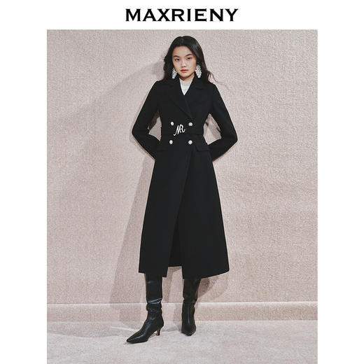 MAXRIENY优雅复古感大女24冬新款双面呢绵羊毛外套中长款收腰显瘦(货号:MS85CT760) 商品图0