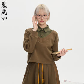 ONIARAI/鬼洗25秋冬黑标石器时代假双层宽松半截衬衫卫衣 A240017