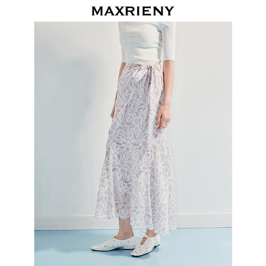 MAXRIENY优雅度假风雪纺碎花半裙25夏款系带印花鱼尾长裙气质感(货号:MF86SK014) 商品图2