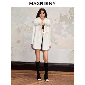 MAXRIENY【商场同款】雪绒之星新中式大衣冬款奶白色双面呢羊毛外套(货号:MC88CT516)