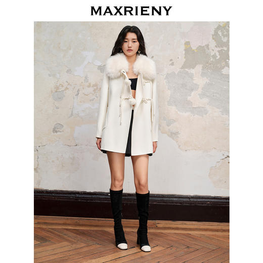 MAXRIENY【商场同款】雪绒之星新中式大衣冬款奶白色双面呢羊毛外套(货号:MC88CT516) 商品图0