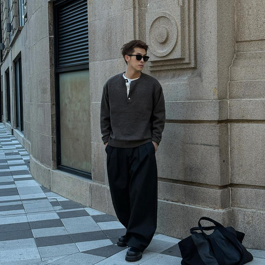 徐太浪【590g混纺 慵懒风通勤】纯色针织毛衣男春秋毛线内搭上衣 商品图2