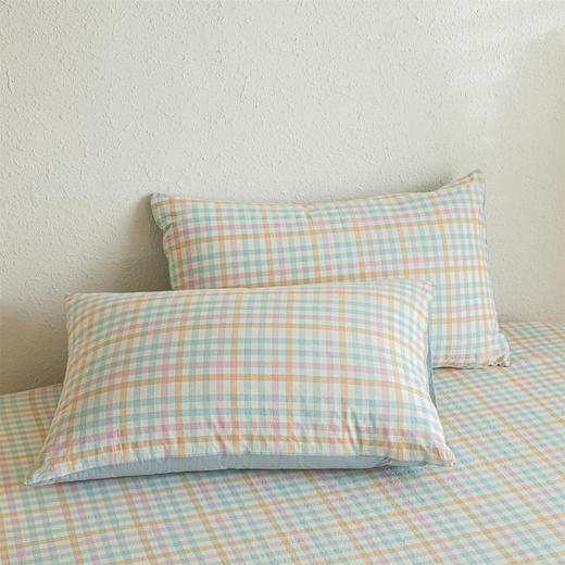 【品牌直发】加倍生活 全棉水洗棉格子系列单床笠/三件套 新疆棉床笠 商品图5