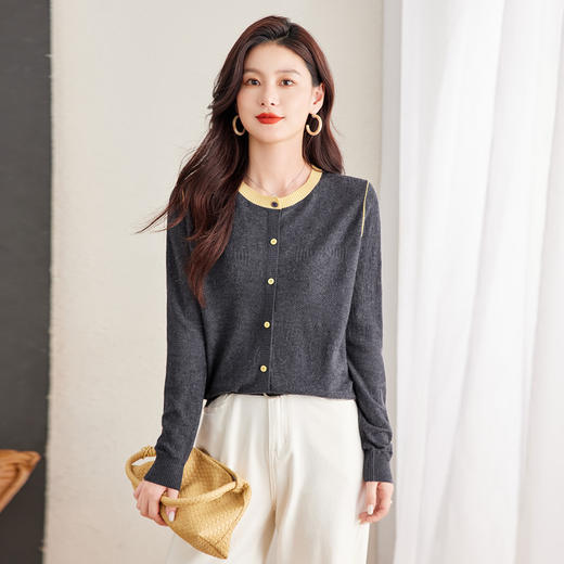 圆领拼色针织衫，洋气减龄小个子休闲毛衣打底上衣CC-16-9511 商品图2