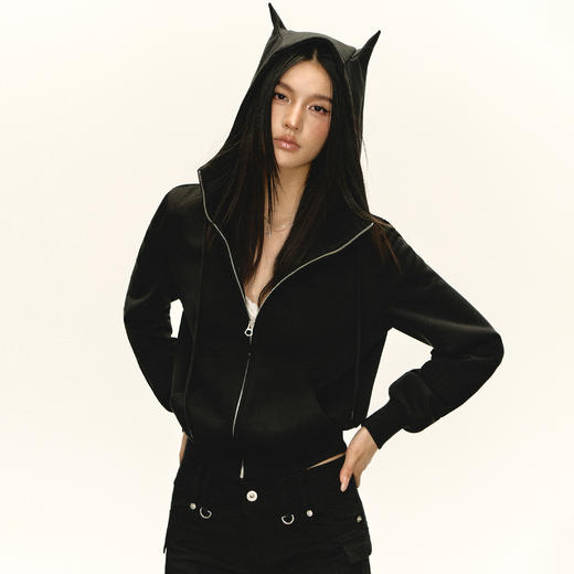 Ariseism 美式复古黑色修狗耳朵外套女秋季新款上衣 商品图1