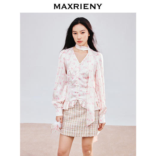 MAXRIENY欧若智性风衬衫女春日氛围感温柔衬衣系带收腰显瘦上衣女(货号:MS85TP759) 商品图0