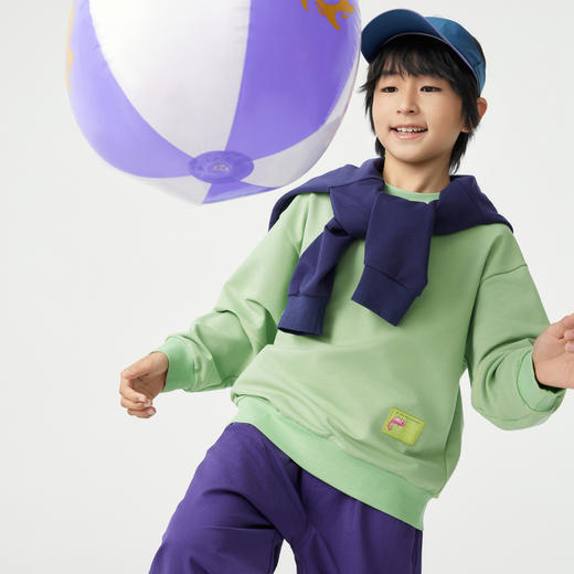 【代发】绿标防污溜溜棉儿童秋季长袖纯色款上衣简约SUNNYWHITEGreen 商品图1