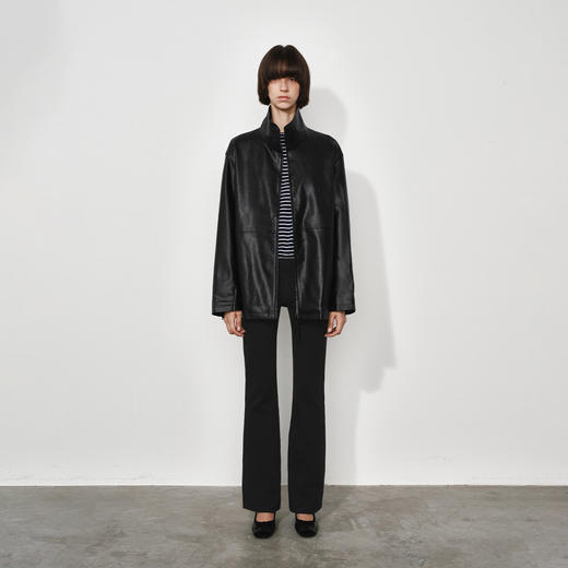 NUTH黑色宽松廓形pu皮夹克中长款拉链皮衣外套女 商品图1