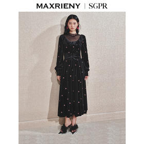 MAXRIENY【商场同款】法式甜美连衣裙24冬刺绣收腰精致赫本风长裙(货号:MS85DR753)