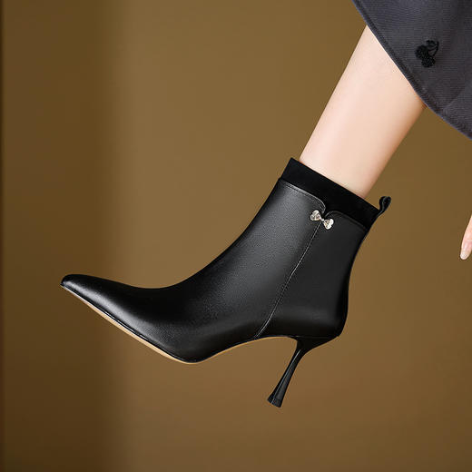 【预售5天】秋冬新款浅棕色女靴尖头细跟真皮短靴女8CM高跟鞋及裸靴FDJ&YC-583 商品图3