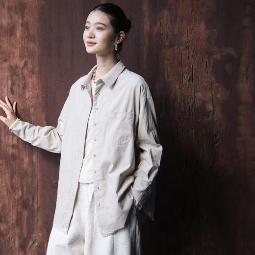 绽放588朵/匹马棉细条灯芯绒拼接宽松百搭翻领休闲长袖衬衫女秋冬 商品图1